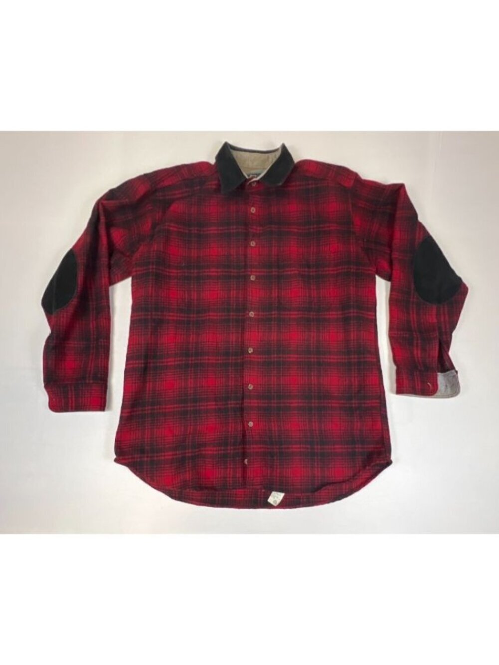 Vintage 90s Woolrich Red Black Plaid Wool Shirt USA Made Elbow Patches L